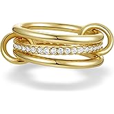 HMGADN Gold Stackable Rings for Women, Non Tarnish 14K Gold Plated Cubic Zirconia Mixed Metals Stacking Connected Rings Set Jewelry Gifts