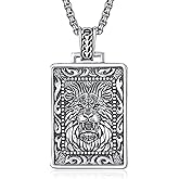 Palpitate Lion/Wolf Pendant Necklace 925 Sterling Silver Viking Runes Animal Neckale Norse Jewelry Gift for Men Women