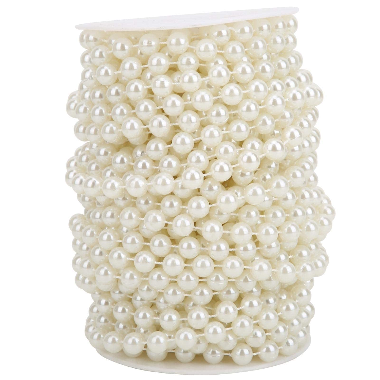 Agatige 10mm Pearl Beads String, 20m Faux Pearls Bead Chain Rolls Strand Curtain Beads String for Crafting, Wedding Party Decor(Beige)