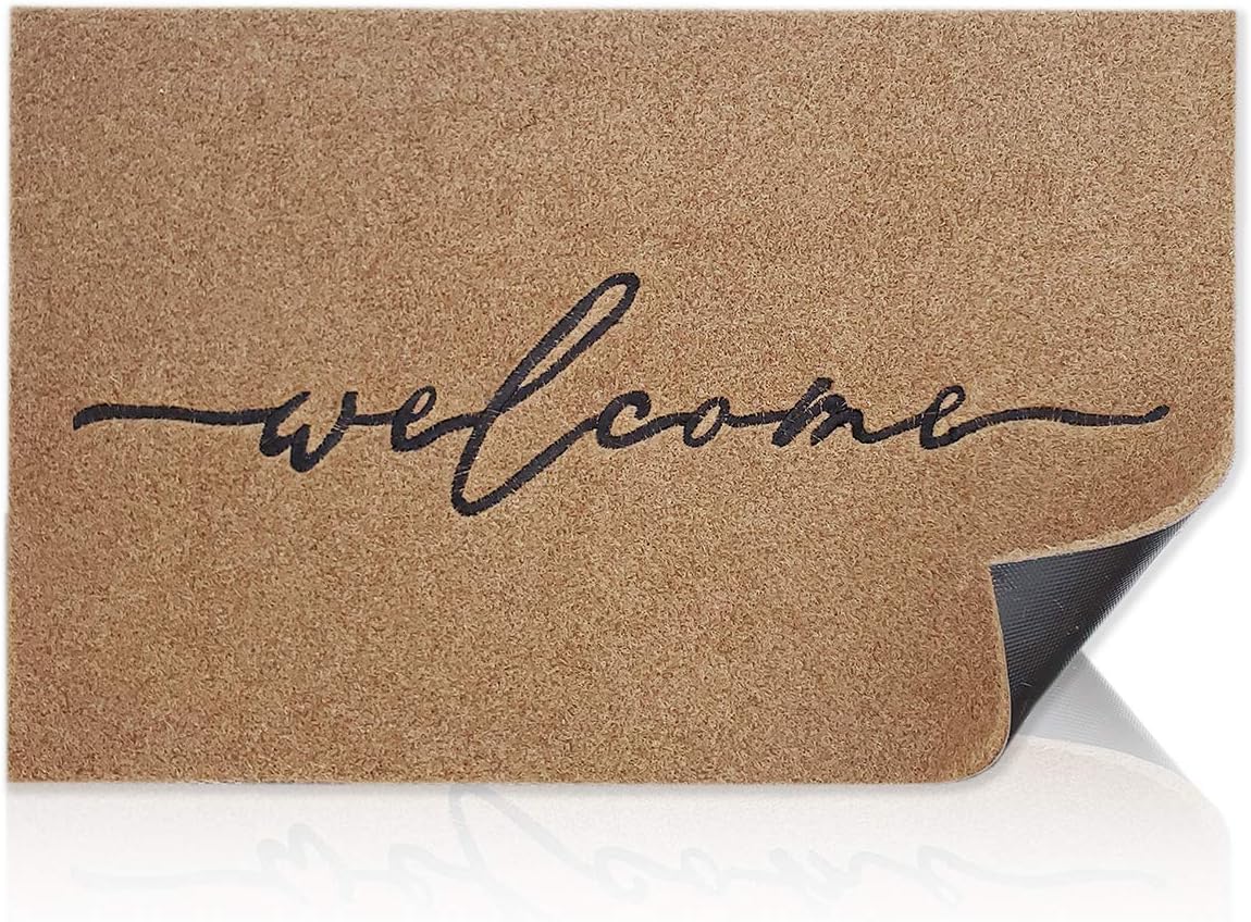 Welcome Mats for Front Door Large 24"x36" with Durable Non Slip Rubber Backing Ultra Absorb Mud Easy Clean Entry Door mat for Indoor High Traffic Areas Outdoor Doormat Brown