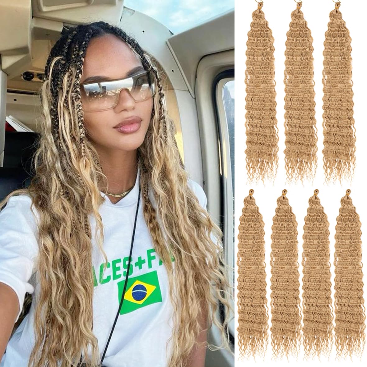 Kachanaa 24 Inch Ocean Wave Crochet Hair Synthetic Crochet Braiding Hair for Boho Box Braids 7 Pack Pre-Separate Deep Wave Braiding Hair Extensions for Goddess Braids /27# — image 1