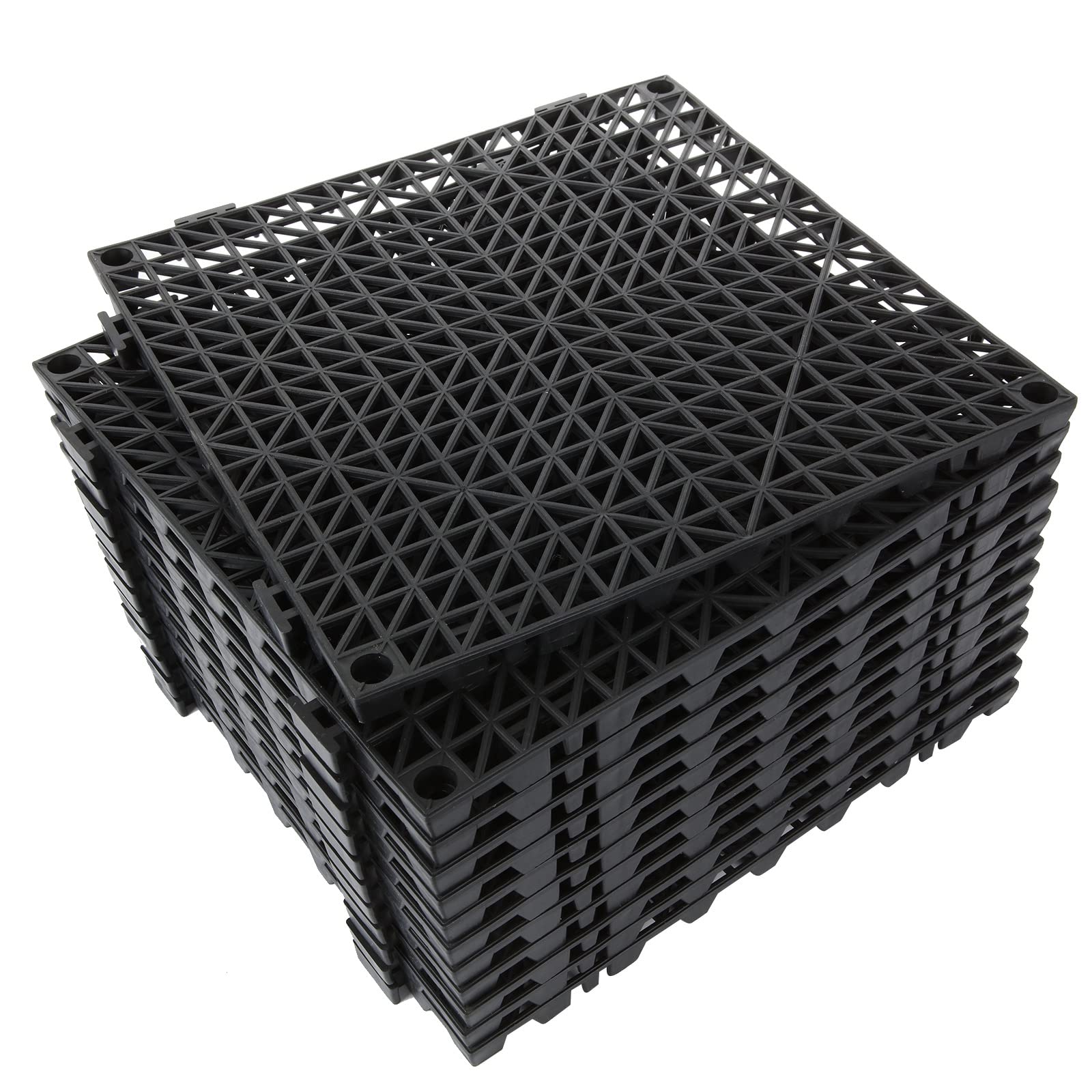 Photo 1 of 12 Pack 12" Interlocking Rubber Bathroom Flooring Tiles Non-Slip Pool Mat Splicing Shower Mat Outdoor Cushion Mat for Drain, Deck, Pool, Patio, Balcony, Shower, Kitchen, Yard (Black)