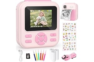 YOHOOLYO Kids Camera Instant Print, 1080P HD Digital Video Kids Instant Camera for Girl Boys, Toddler Toys for Children Age 3-12 with 3 Rolls Print Paper & 32G Card (Pink)