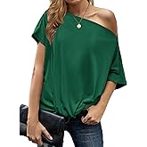 LEIYEE Womens Off Shoulder Tops Summer Casual Short Sleeve Front Twist Knot T Shirts Blouses
