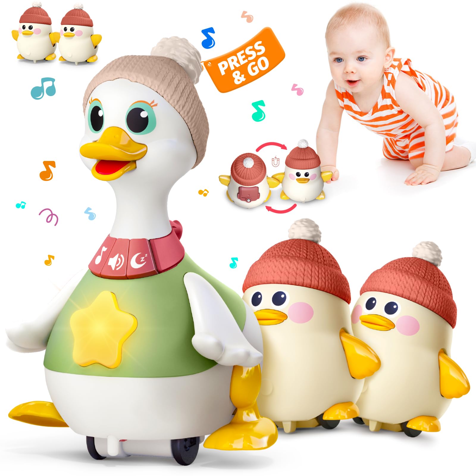 Photo 1 of Sinpedex Musical Lullaby Crawling Duck Toy - Interactive Baby Toy with Waddling & Calming Lights for Tummy Time, Bedtime & Crawling Training | BPA-Free Infant Gift for 6-12 Months