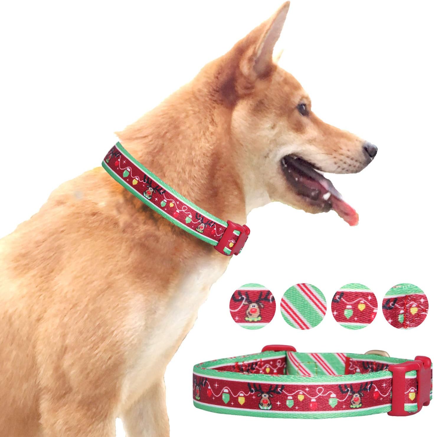 Pet Rejoir Creative Christmas Dog Collar Collection- 5 Designer Patterns Party Celebration- Starry Reindeer Holiday Dog Collar- Neck 15~19" Adjustable Collar for Medium Dogs