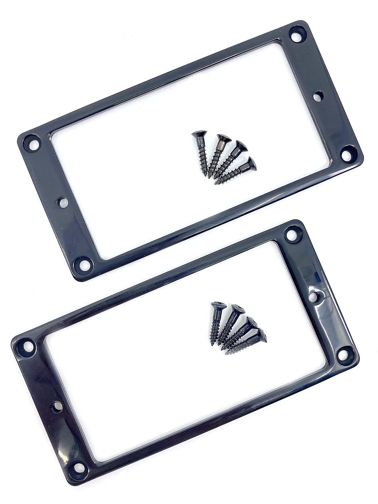 ALS Flat Metal Mounting Ring Set of 2 with Screws - Black Colour Solid Brass for Humbucking Pickups - Humbucker pickup Frames/Brackets for Ibanez etc.