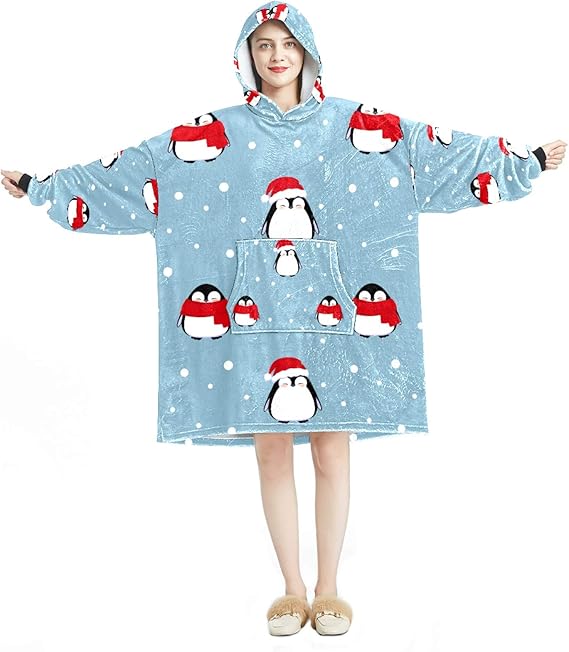 Blanket Hoodie, Casual Soft Microfiber Housecoat, Warm Nightdress for