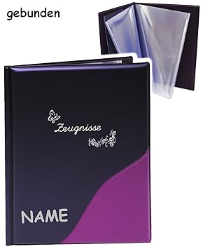 alles-meine.de GmbH A 4 - Zeugnismappe / Dokumentenmappe - Zeugnisse _ Metallic Effekt - lila - violett - incl. Name - GEBUND