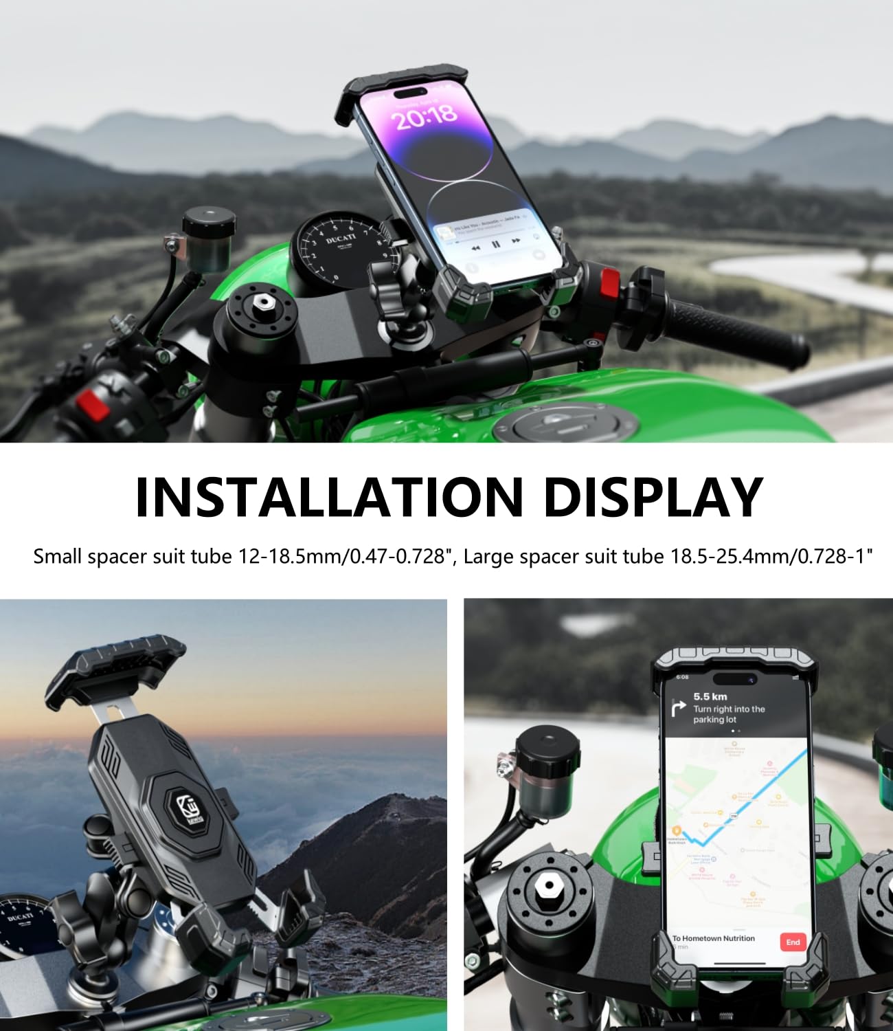 Kewig Motorcycle Fork Stem Phone Mount Holer with Vibration Dampener, [No Scratches Camera] Anti-Theft Motorcycle Cell Phone Holder, Fits for Fork Stem Tubes 12-25.4mm in Diameter, for 5.5-7.2