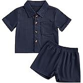 fhutpw Baby Boy Clothes Toddler Infant Leisure Ribbed Button Down Shirt Tops + Shorts Set 2PCS Summer Soft and Smooth Outfit