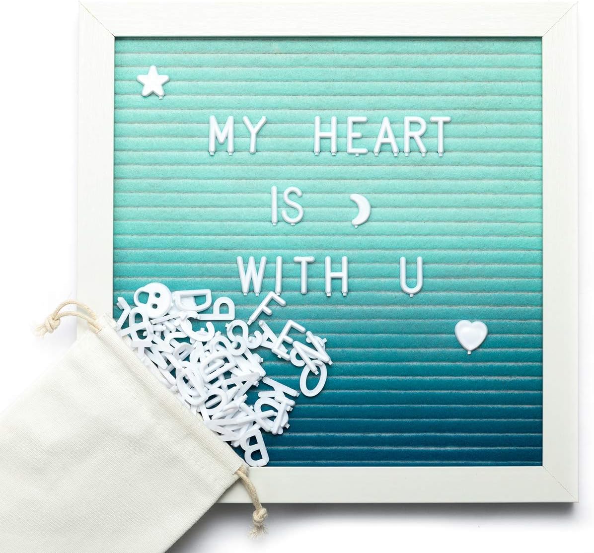 ARTALL 10" x 10" Felt Letter Board,Changeable Letter Board with Wooden Frame,Message Board with 340 White Plastic Letters,Green Shade