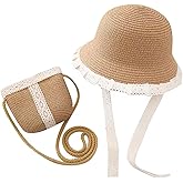 Girls Summer Straw Hat with Cross Body Bag Lovely Princess Buckst Hat Mini Purse Set Baby Girl Beach Sun Cap for Kids