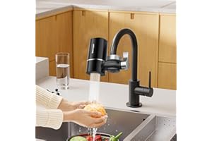 Vortopt Faucet Filter, NSF Certified, 400 Gallon High Efficiency Water Purification System, Fast 99% Chlorine & Odor Removal with 1 Water Filter（T1-Black）