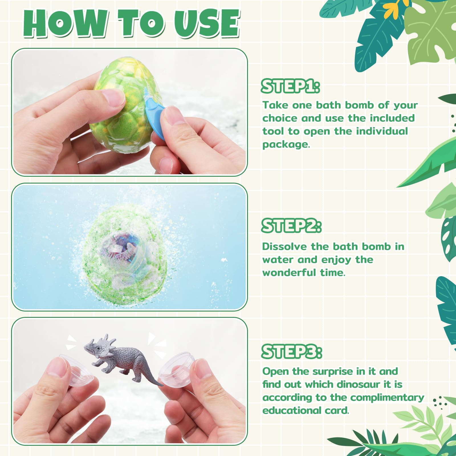 TranquilBliss Dino Egg Bath Bombs for Kids with Surprise Inside, 6 Packs Dinosaur Bath Toys Set for Boys,Girls, Bubble Fizzies, Educational Birthday & Christmas Gift Ideas