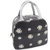Sonuimy Insulated Lunch Bag Women, Reusable Cute Tote Lunch Box Black/White | for Adult &amp; Men, Black with White Daisy, Leakproof Cooler Cute Lunch Box for Work, Picnic, Travel, School, Office, Adult
