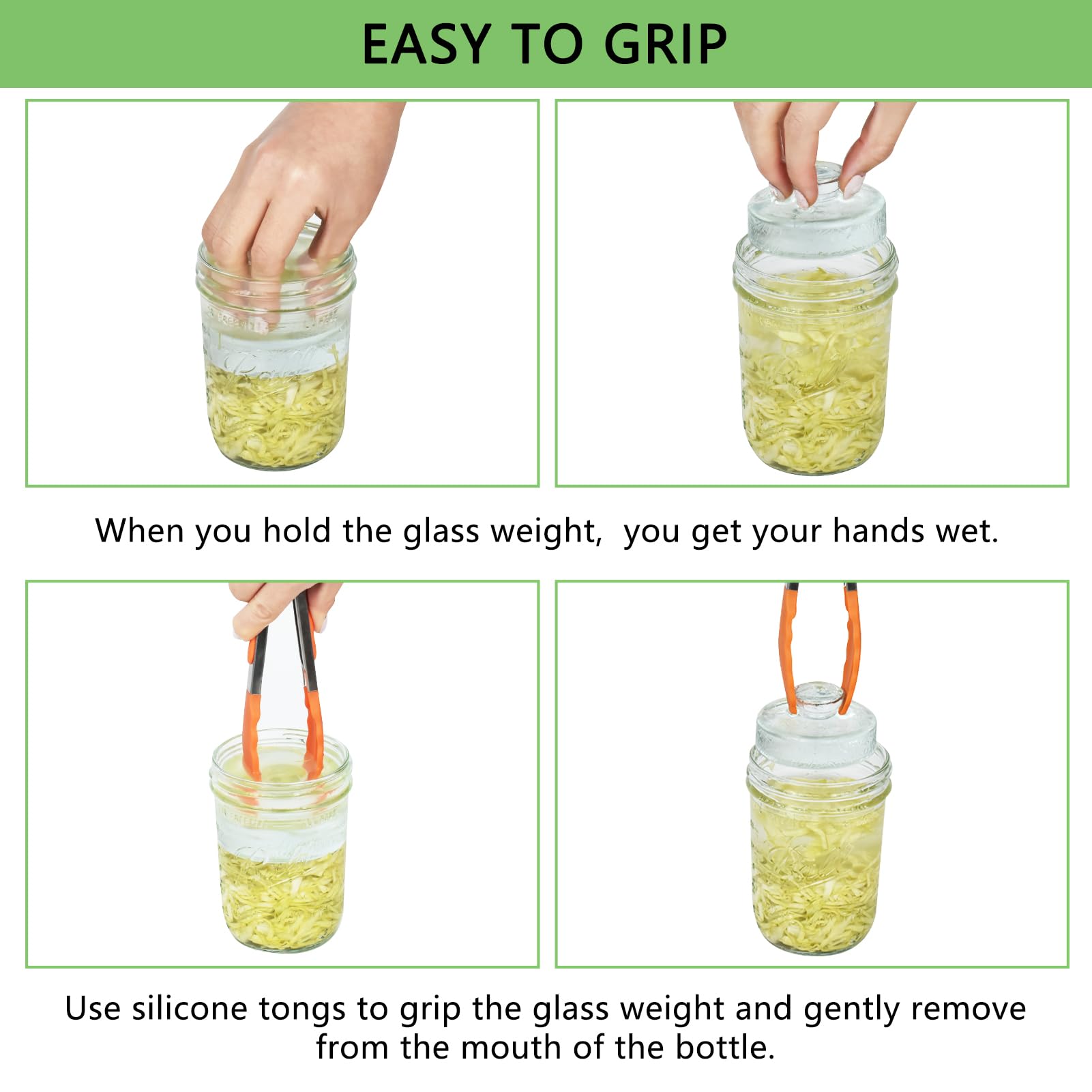 Artcome 10-Pack Glass Fermentation Weights with Easy Grip Handle and Unique Texture Design for Large Wide Mouth Mason Jars - Pickle Pebbles with Glass Weights Organizer - Space Saving Compact Design