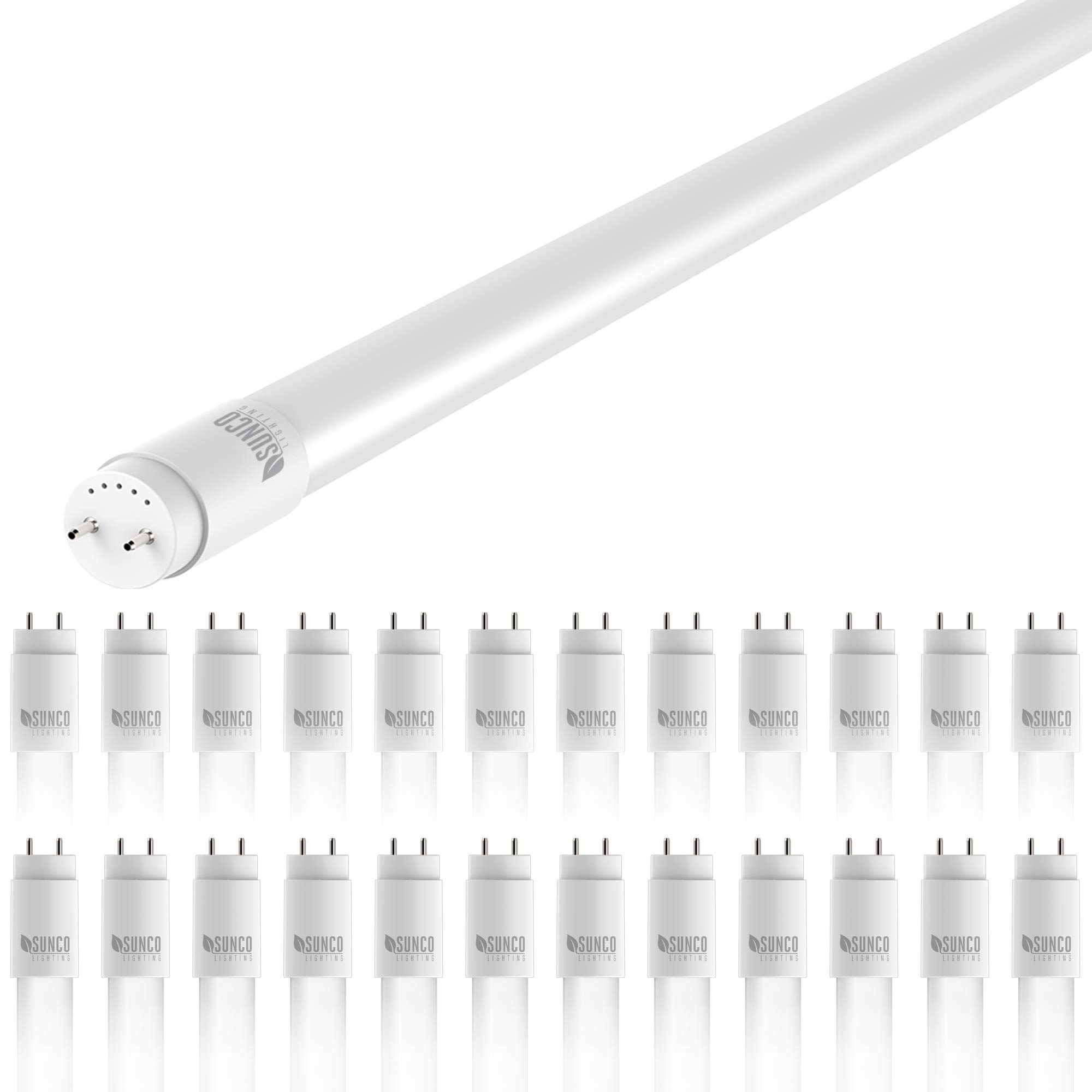 Sunco Lighting 24 Pack 4FT T8 LED Tube, 18W=40W Fluorescent, Frosted Cover, 5000K Daylight, Single Ended Power (SEP), Ballast Bypass, Commercial Grade - UL Listed, DLC