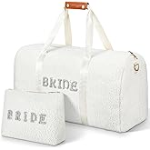Cosblank 2 Pcs Bride Travel Bag Bridal Shower Gifts Wool Plush Bride Weekender Bag with Shoes Compartment Shoulder Pearl Rhinestone Patch Makeup Gift for Wedding Engagement Honeymoon