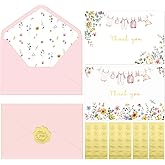 Thboxes 50 Pack Pink Baby Shower Thank You Cards with Envelopes and Stickers for Girl, Thank You Notes with Envelopes Set Bulk, Blank Greeting Cards for Birthday Baby Shower Party