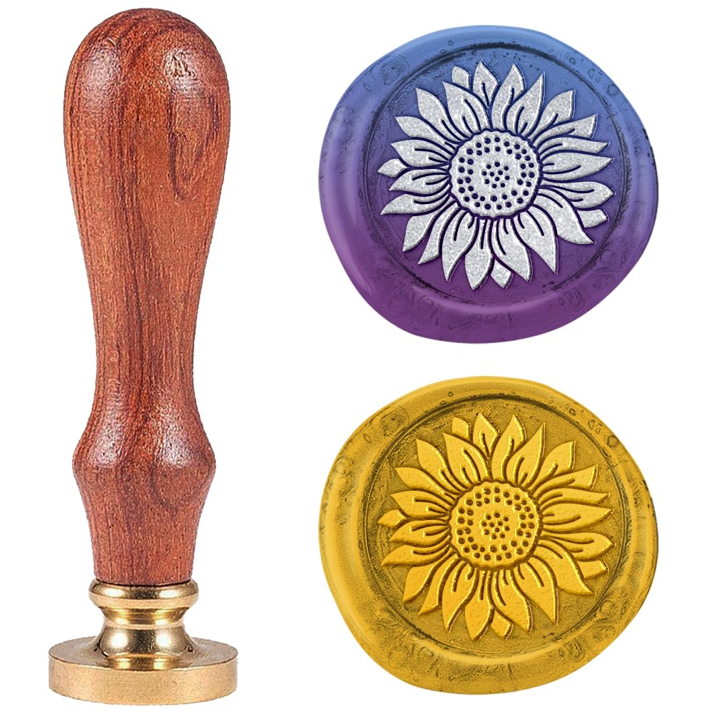 DELORIGIN Sunflower 1" Wax Seal Stamp Retro Sealing Stamps Removable Brass Head Seal Stamp with Wooden Handle Sealing Wax for Envelope Greeting Card Letter Wedding Invitations Gift Wrapping Decor