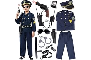 Golray Police Officer Costume for Kids Boys Girls - 12PCS Kids Police Costume Cop Uniform Outfit Role Play with Police Toys Accessories, 3 4 5 6 7 8 9 10 11 12 Year Old Kid Halloween Costume Dress up