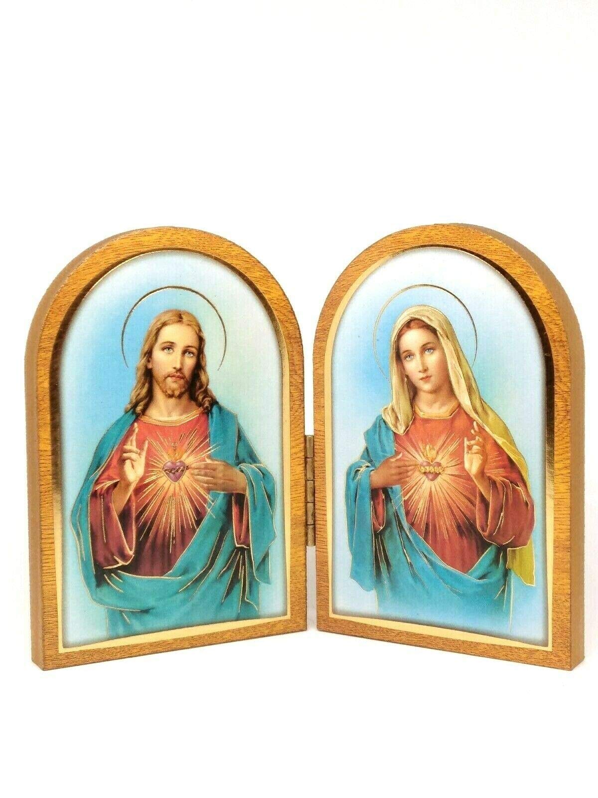 CBC Sacred Heart of Jesus and Mary Folding Plaque with Gold Highlights