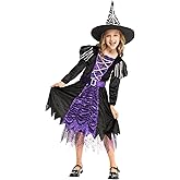 Knowfunn Girls Witch Costume for Kids, Halloween Party Dress Up Cosplay Fairy Tale Witch Outfit Set