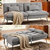 COMHOMA 72&Prime; Convertible Futon Sofa Bed, Adjustable Backrest, Grey | Breathable Fabric Futon Couch with Pillows,Multi-angle Ergonomic Reclining,Space-saving Sleeper Sofa for Living Room