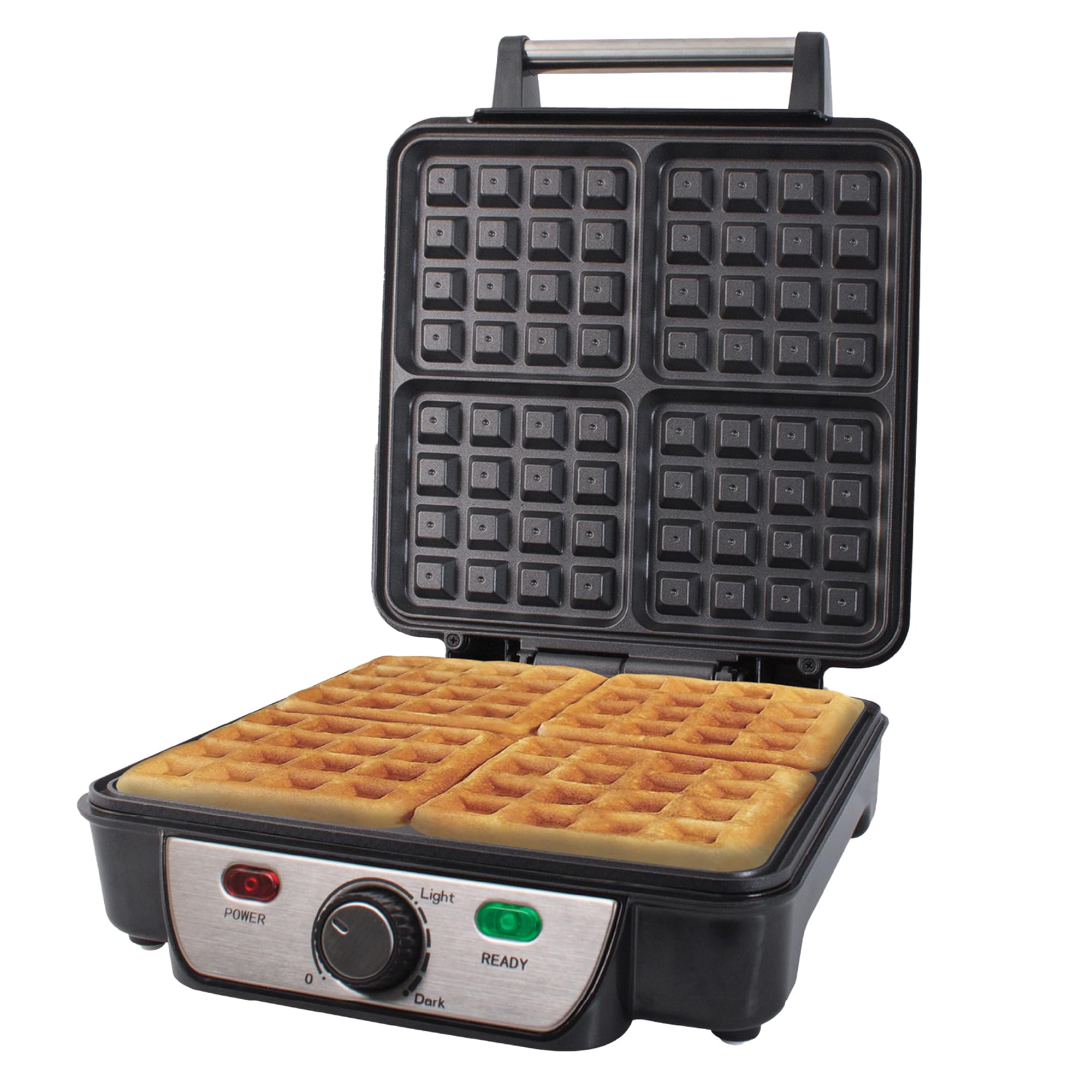 Quest 35940 Four Slice Deep Fill Waffle Maker/Non-Stick Hot Plates/Adjustable Temperature/Stainless Steel with Cool Touch Handle / 1100W