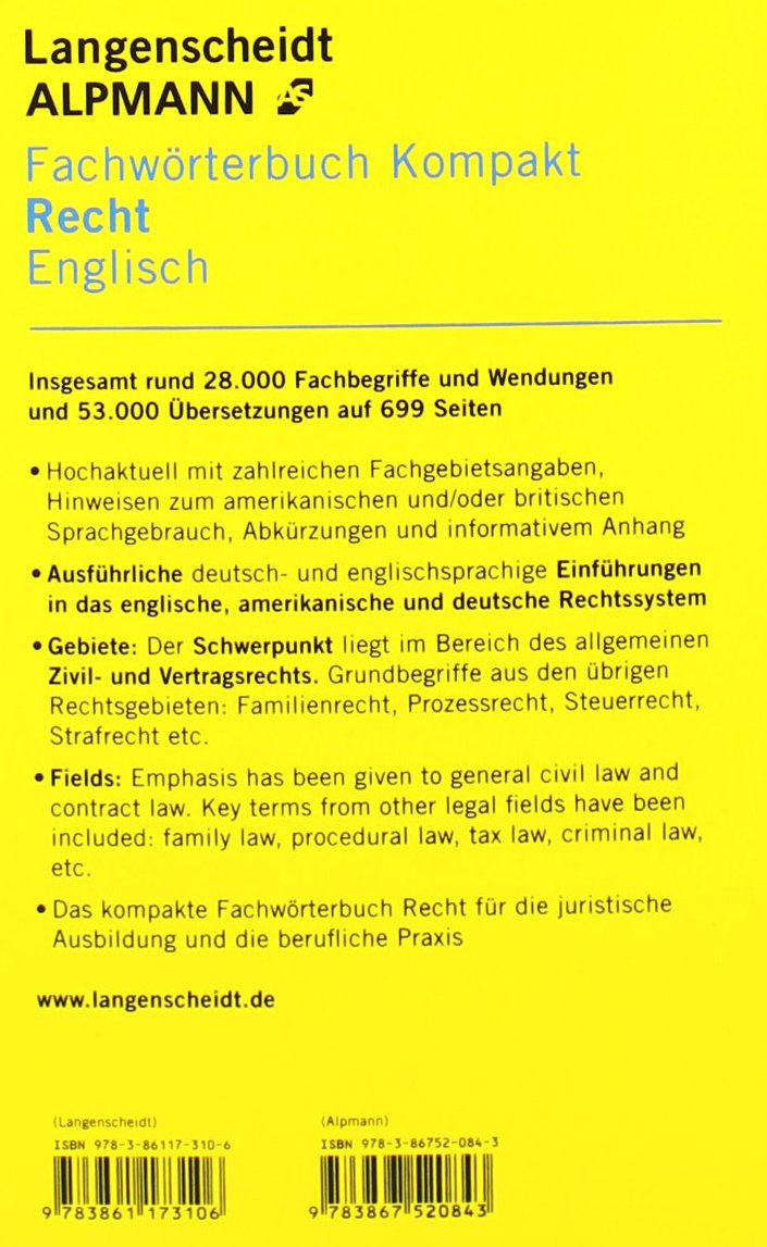 Langenscheidt Fachworterbuch Kompakt Recht Englisch In Kooperation Mit Alpmann Schmidt Englisch Deutsch Deutsch Englisch Langenscheidt Fachworterbucher Kompakt Amazon De G Bugg Stuart Simon Heike Bucher