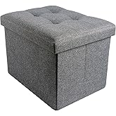 NIENIE Linen Folding Storage Ottoman Coffee Table Small Foot Stool for Living Room, Bedroom, 15.7"X11.8"X11.8", Grey