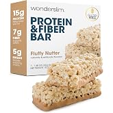 Wonderslim High Fiber Protein Bars, Low Calorie Snack &ndash; Fluffy Nutter, 7ct | 15g Protein, 7g Fiber &ndash; Gluten-Free, Low Sugar, Protein Snack Bars for Hunger &amp; Craving Control, Weight Management Support