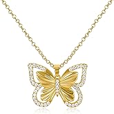 NEKOL Gold Butterfly Pendant Necklace for Women 14K Gold Plated Hollow Butterfly Charm Choker Necklace Insect Fairy Cubic Zirconia Butterfly Necklace Adjustable Chain Trendy Jewelry Gift for Her