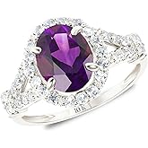 MAX + STONE Solid 10K Gold Oval Cut Gemstone Rings for Women | Anti Tarnishing Halo Birthstone Rings | Real 10kt Gold Cocktail Ring with Gift Box in Sizes 6 to 8