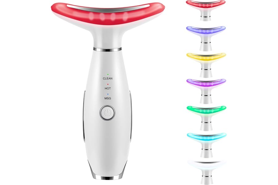 XMXW 7 Color True Beauty Glow Facial Massager, Red-Light-Therapy Wand for Facial Skin Care, Vibrating Massager for Face and Neck, Galvanic Facial Machine, Lymphatic Drainage Massager Face
