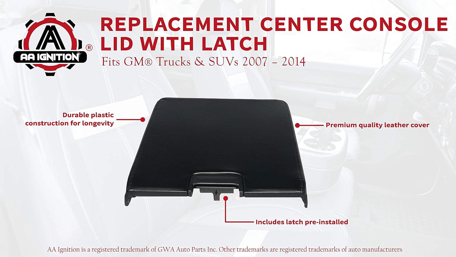 Renewed 924835 GMC Sierra Center Console Lid Replacement Kit With Latch