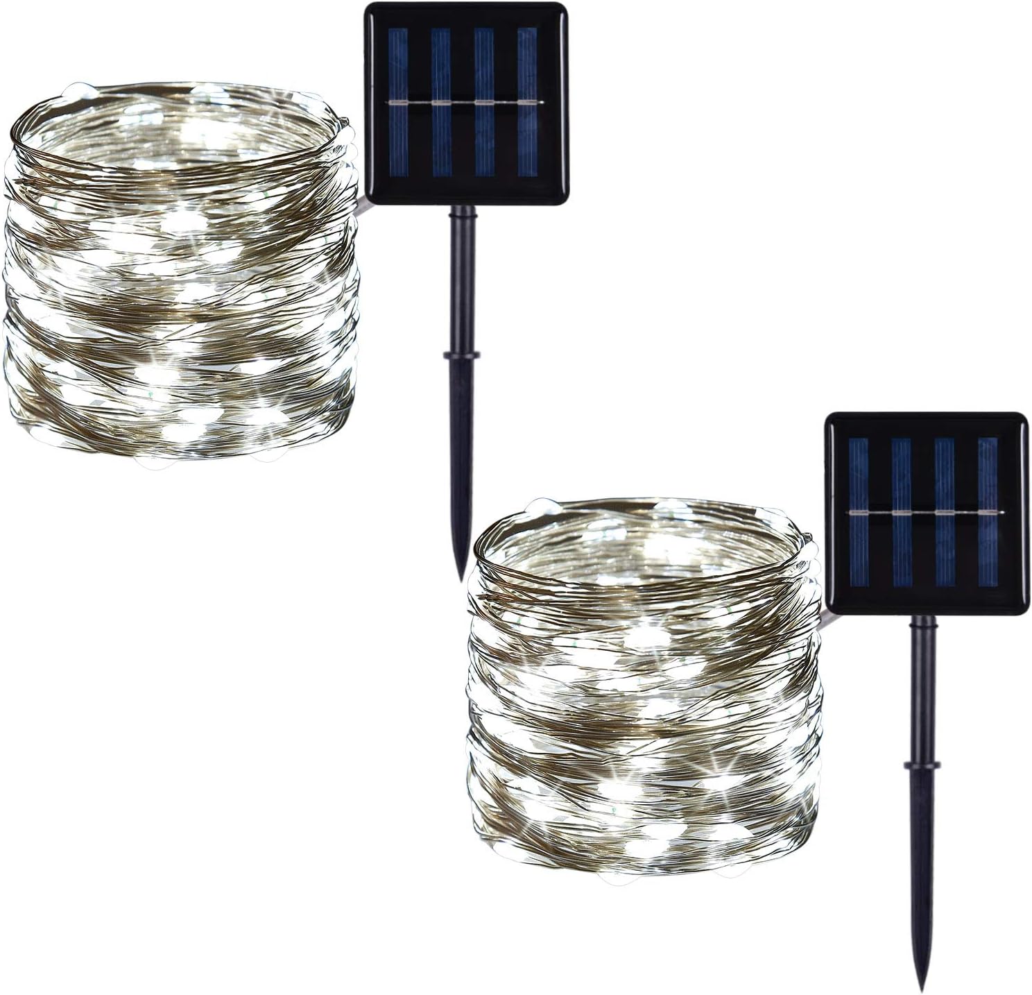 2 Pack 100 LED Solar Powered Copper Wire String Lights Outdoor, Waterproof, 8 Modes Fairy Lights for Garden, Patio, Party, Yard, Christmas (White) : Garden & Outdoor