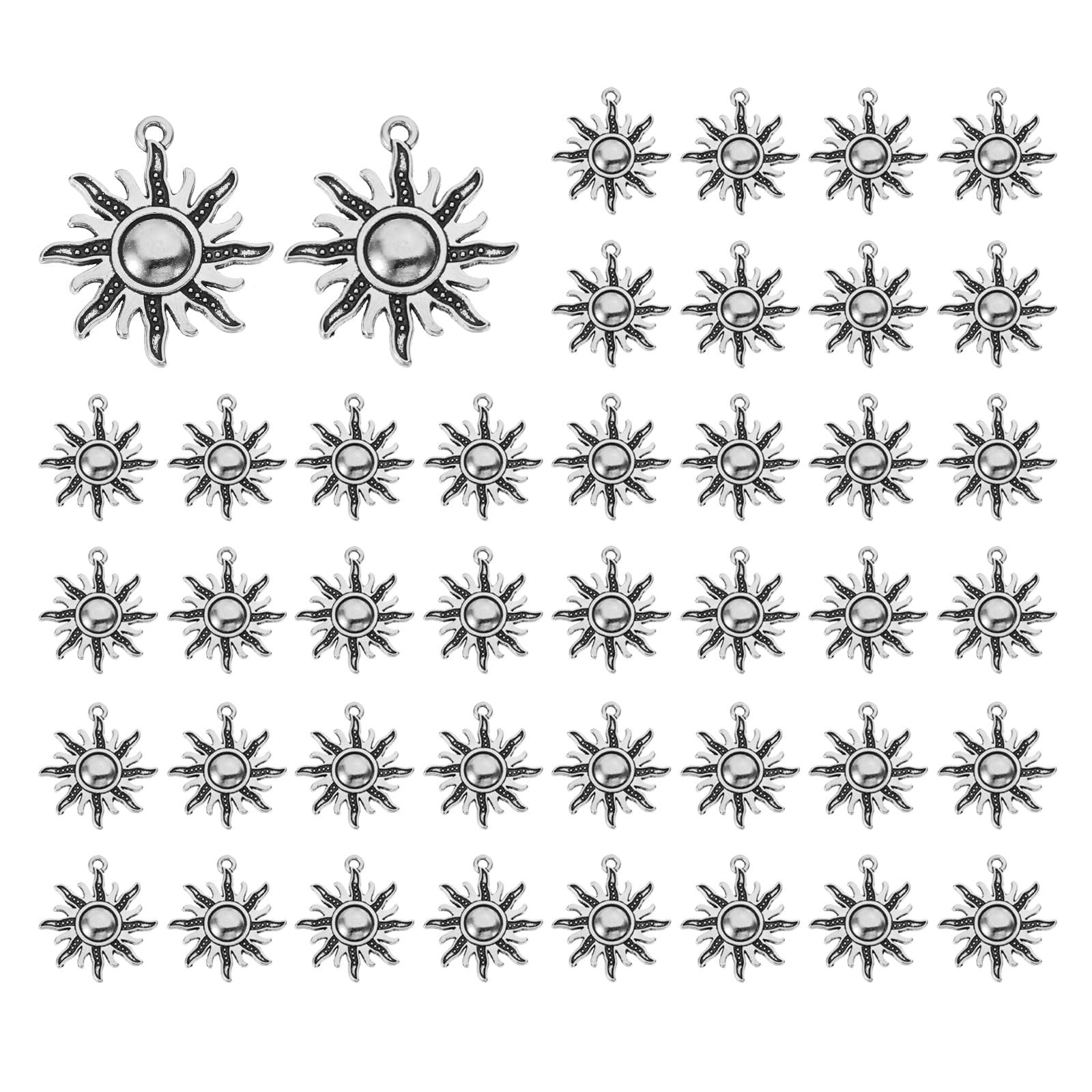 PATIKIL Sun Charm, 50 Pcs Alloy Vintage Pendant for DIY Crafts, Dark Silver, 1.1 x 1 Inch