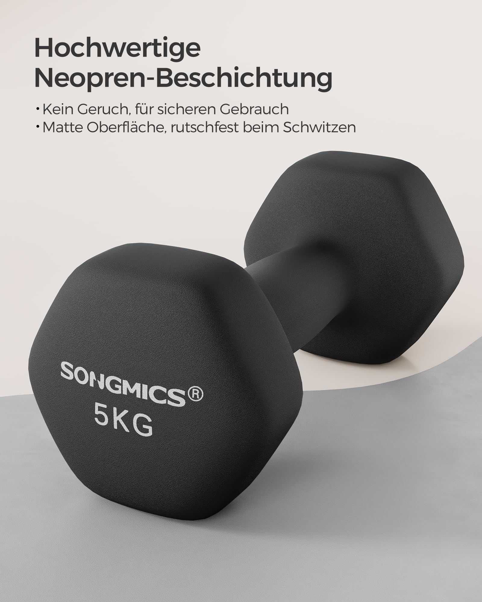 SONGMICS Hanteln, 2 x 5 kg, Hexagon Kurzhanteln, Neopren-Beschichtung 2