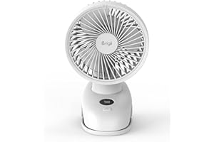 Brigii Desk&Clip Fan, Small Fan 14H Long Battery Life, Battery Level Display, 5 INCH Travel Fan, 4-Speed, Type-C Rechargeable-PF01(White)