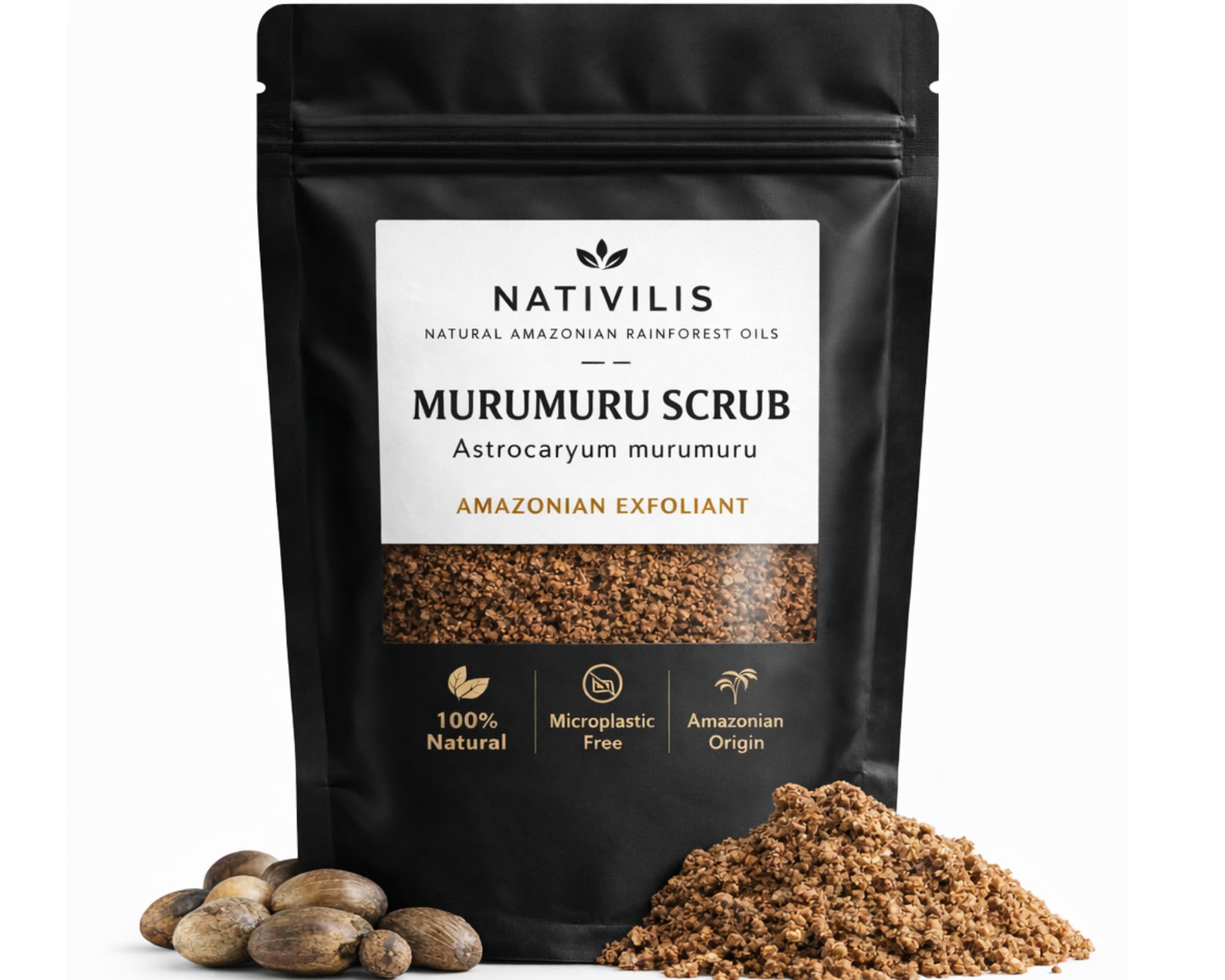 Nativilis Murumuru Scrub (Astrocaryum murumuru) Amazonian Rainforest Collection - 100% natural exfoliating agent improves blood circulation stimulating skin surface - removes dead skin cells - Copaiba