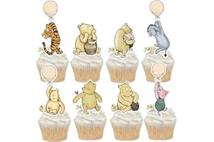 UNBALA 48 PCS Winnie Cupcake Toppers Classic Pooh Baby Shower Cupcake Topper Cute Winnie Birthday Party Decorations Baby Shower Favor