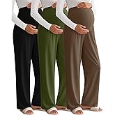 Sweetyweee 3 Pack Women's Maternity Pants Loose Wide Leg Pregnancy Sweatpants Over The Belly Lounge Pants Pajama with Pockets