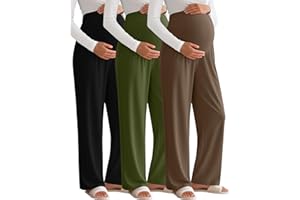 Sweetyweee 3 Pack Women's Maternity Pants Over The Belly Pregnancy Pants Stretchy Loose Wide Leg Lounge Pajama with Pockets