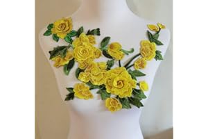 ZALALAA 3pcs(Set) Flowers Embroidered Patch Sticker for Clothing Jacket Jeans Lace Applique DIY Clothes Decorations Fabric Patches (Color C Yellow)