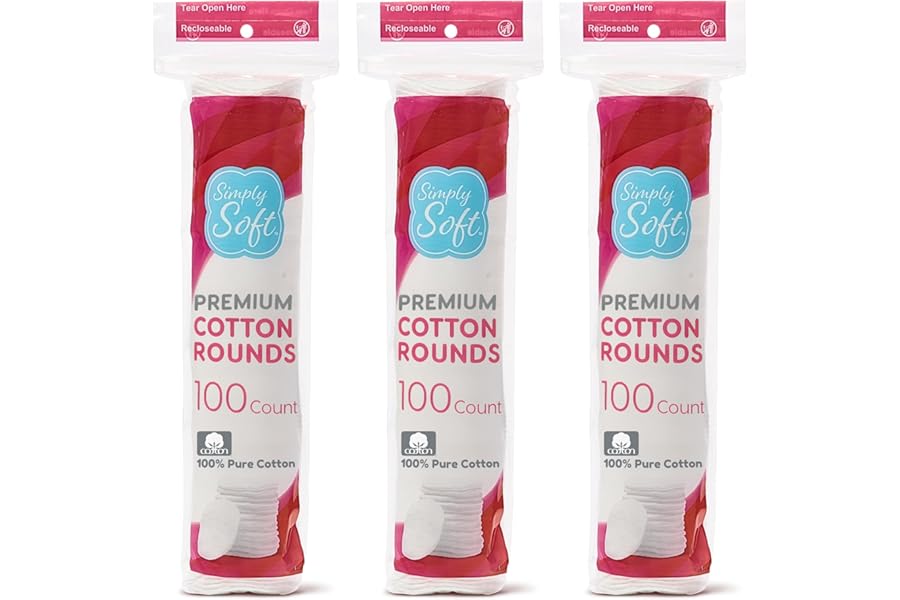 Medline Simply Soft Cotton Rounds (300 Count), 100% Cotton Absorbent and Textured Cotton Pads, Lint-Free