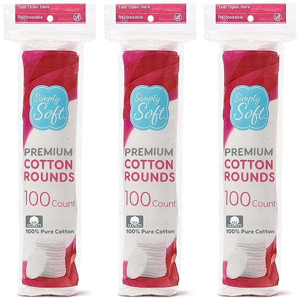 MEDLINE SIMPLY SOFT COTTON ROUNDS (300 COUNT), 100% COTTON ABSORBENT AND TEXTURED COTTON PADS, LINT-FREE
