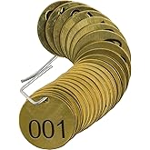 Brady 23200 Black on Brass Circle Brass Numbered Valve Tag Numbered Valve Tag - 1 1/2 in Dia. Width - Print Number(s) = 1 to 25 - B-907 [PRICE is per PACK]