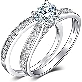 JewelryPalace 1ct Simulated Diamond Engagement Rings for Women, 14k White Yellow Rose Gold Plated 925 Sterling Silver Promise Rings for her, Cubic Zirconia Anniversary Wedding Eternity Band Ring Set
